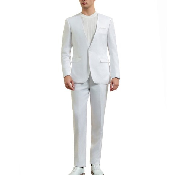 White Collarless Slim Fit 2 Piece Tazzio Men's Suit